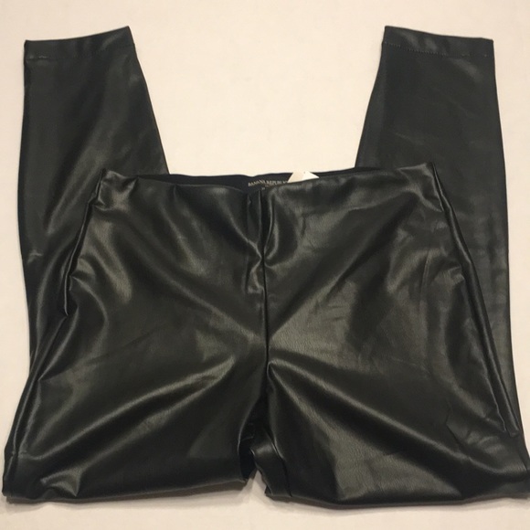 NWT Banana Republic High Rise Black Vegan Faux Leather Leggings New Petite S L - Picture 5 of 7